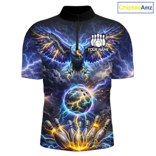 Custom Blue Lightning Thunder Eagle Bowling team shirts For Men, cool Bowling jersey gift for bowlers NQS11537