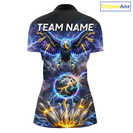 Custom Blue Lightning Thunder Eagle Bowling team shirts For Women, Bowling jersey gift for bowlers NQS11537