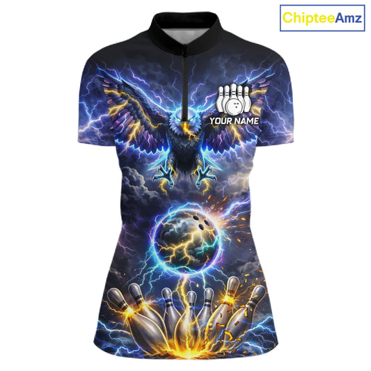 Custom Blue Lightning Thunder Eagle Bowling team shirts For Women, Bowling jersey gift for bowlers NQS11537