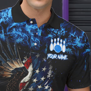 Blue Flame American Flag Eagle bowling shirts for Men Custom Bowling Team Jersey, gift for Bowler NQS9606