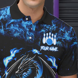 Black and Blue Flame Dragon bowling shirts for Men Custom Bowling Team Jersey, gift for Bowler NQS9607