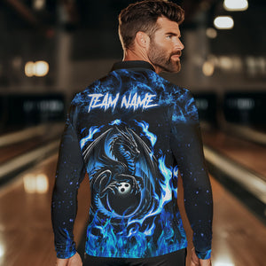 Black and Blue Flame Dragon bowling shirts for Men Custom Bowling Team Jersey, gift for Bowler NQS9607