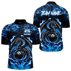 Black and Blue Flame Dragon bowling shirts for Men Custom Bowling Team Jersey, gift for Bowler NQS9607