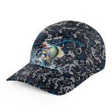 Load image into Gallery viewer, Custom Crappie Fishing Camo Baseball Angler Hat Cap, Personalized Crappie Fishing Team Hat with Names NQS9757