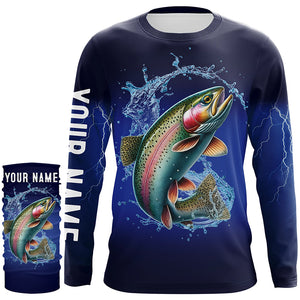 Rainbow Trout Fishing blue lightning 3D All Over printed Customized Name Fishing apparel NQS313