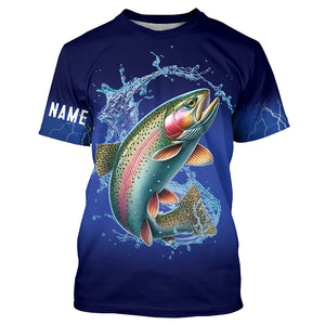 Rainbow Trout Fishing blue lightning 3D All Over printed Customized Name Fishing apparel NQS313