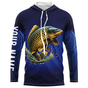 Carp Fishing blue lightning 3D All Over printed shirts Customized Name Carp fishing jerseys NQS316