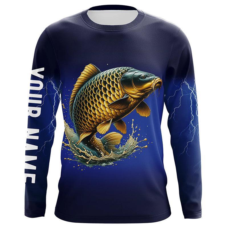 Carp Fishing blue lightning 3D All Over printed shirts Customized Name Carp fishing jerseys NQS316