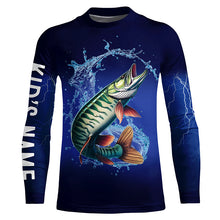 Load image into Gallery viewer, Musky Fishing blue lightning 3D All Over printed Customized Name Muskie fishing jerseys NQS317