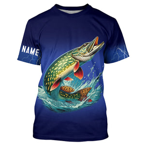 Northern Pike Fishing blue lightning 3D All Over printed fishing shirts Customized Fishing apparel NQS318