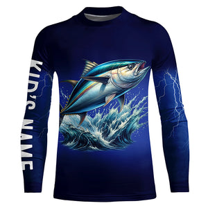 Tuna Fishing blue lightning 3D All Over printed shirts Customized Name Tuna Fishing apparel NQS322