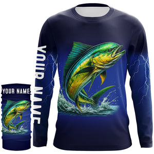 Mahi Mahi Fishing blue lightning 3D All Over printed shirts Customized Name Dorado Fishing apparel NQS314