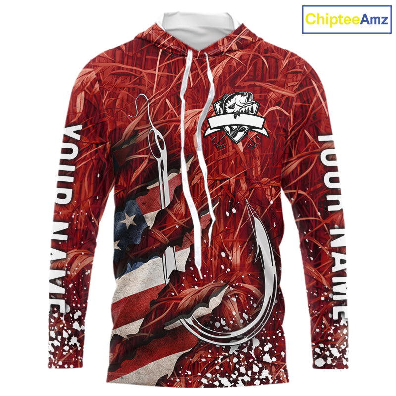 American flag fish hook red camo fishing custom sun protection performance long sleeve fishing shirt NQS10012