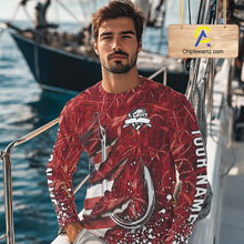 Load image into Gallery viewer, American flag fish hook red camo fishing custom sun protection performance long sleeve fishing shirt NQS10012