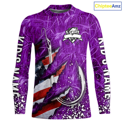 American flag fish hook purple camo custom sun protection performance long sleeve fishing shirt NQS10013