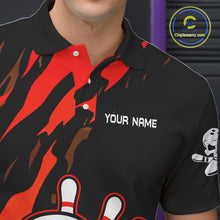 Load image into Gallery viewer, Black and Red Skull Bowling Shirts for Men Custom Team bowling jersey, gift for bowlers NQS10014