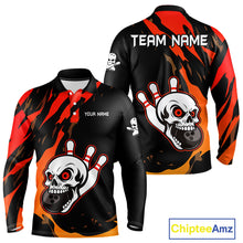 Load image into Gallery viewer, Black and Red Skull Bowling Shirts for Men Custom Team bowling jersey, gift for bowlers NQS10014
