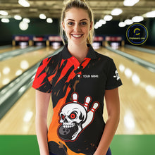 Load image into Gallery viewer, Black and Red Skull Bowling Shirts for Women Custom Team bowling jersey, gift for bowlers NQS10014