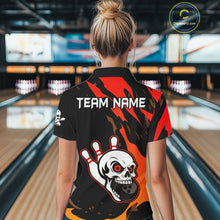 Load image into Gallery viewer, Black and Red Skull Bowling Shirts for Women Custom Team bowling jersey, gift for bowlers NQS10014