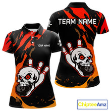 Load image into Gallery viewer, Black and Red Skull Bowling Shirts for Women Custom Team bowling jersey, gift for bowlers NQS10014