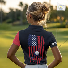 Load image into Gallery viewer, American Flag Golf polo shirts For Women custom patriotic golf top for ladies, golfing gifts | Black NQS10016