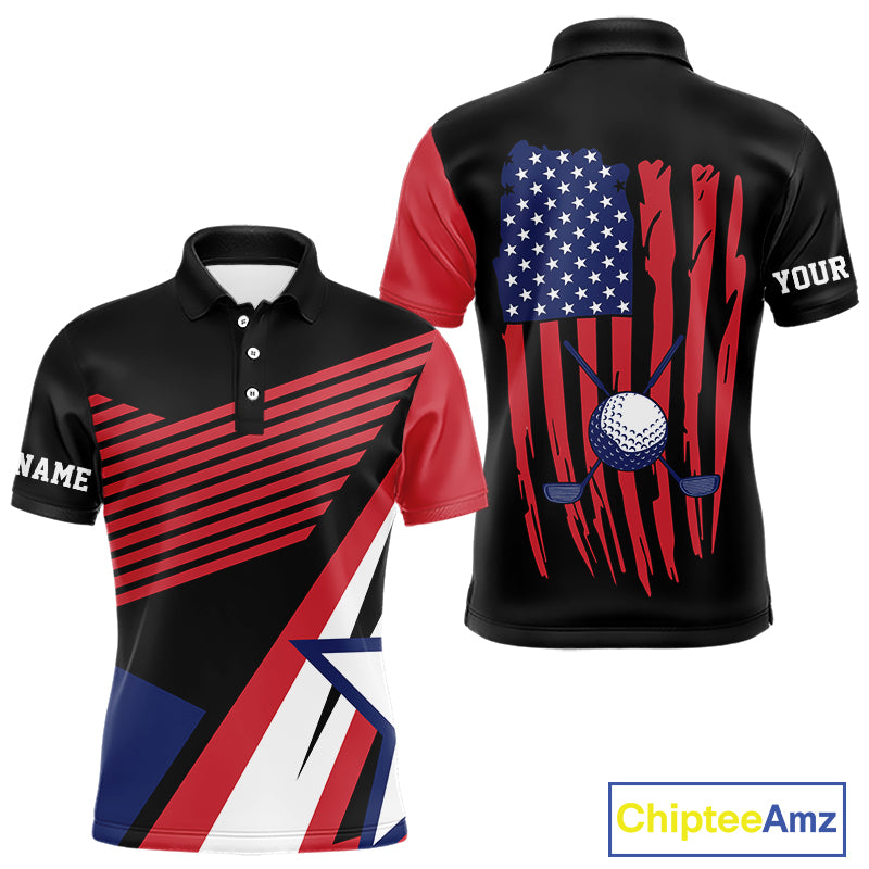American Flag Golf polo shirts For Mens custom patriotic golf top for men, golfing gifts | Black NQS10016