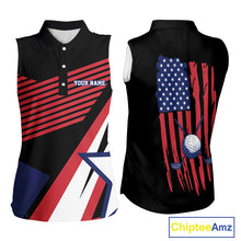 Load image into Gallery viewer, American Flag Golf Sleeveless polo shirts custom patriotic golf top for women, golfing gifts | Black NQS10016