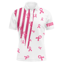 Load image into Gallery viewer, Personalized white golf polos shirt for men pink ribbon breast cancer awareness mens golf top NQS7913