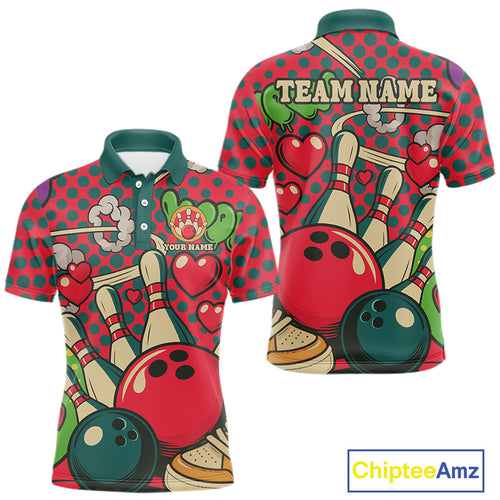 Colorful Bowling Polo, Quarter Zip shirts for Men Custom vintage retro bowling team league jerseys NQS10174