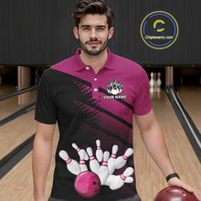 Load image into Gallery viewer, Black and Pink Bowling Polo, Quarter Zip shirts for Men Custom name bowling team league jerseys NQS10177