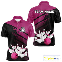 Load image into Gallery viewer, Black and Pink Bowling Polo, Quarter Zip shirts for Men Custom name bowling team league jerseys NQS10177