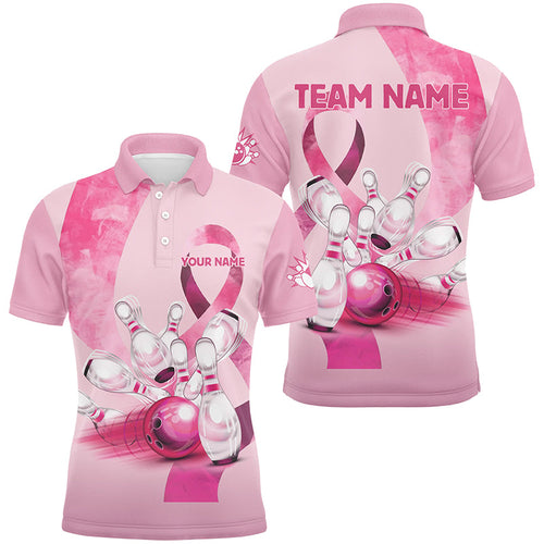 Pink ribbons pattern Custom Bowing Shirts For Men, Breast Cancer Awareness team bowling jerseys NQS8124