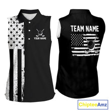 Load image into Gallery viewer, Black and White American Flag Women Sleeveless golf polo shirts Custom patriotic team golf uniform NQS10018