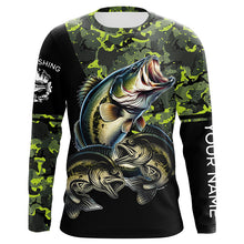 Load image into Gallery viewer, Bass fishing black green camo personalized custom sun protection long sleeve fishing shirts NQS3820