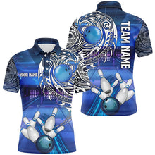 Load image into Gallery viewer, Personalized Blue tribal pattern custom bowling Polo, 1/4 zip shirts for men, cool bowling jerseys NQS8339