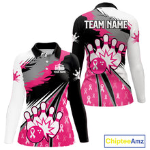 Load image into Gallery viewer, Women bowling shirts Custom pink ribbons pattern Bowling Team Jersey, Breast cancer shirt for Bowler NQS10515