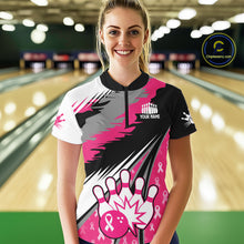 Load image into Gallery viewer, Women bowling shirts Custom pink ribbons pattern Bowling Team Jersey, Breast cancer shirt for Bowler NQS10515