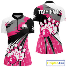 Load image into Gallery viewer, Women bowling shirts Custom pink ribbons pattern Bowling Team Jersey, Breast cancer shirt for Bowler NQS10515