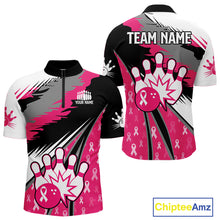 Load image into Gallery viewer, Mens bowling shirts Custom pink ribbons pattern Bowling Team Jersey, Breast cancer shirt for Bowler NQS10515