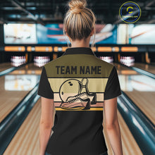 Load image into Gallery viewer, Black and Retro Bowling Polo, Quarter Zip Shirts for Women Custom Team Bowling League Jerseys NQS10745