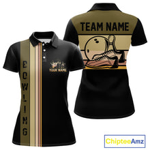 Load image into Gallery viewer, Black and Retro Bowling Polo, Quarter Zip Shirts for Women Custom Team Bowling League Jerseys NQS10745