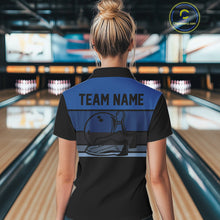 Load image into Gallery viewer, Black and Blue Retro Bowling Polo, Quarter Zip Shirts for Women Custom Team Bowling League Jerseys NQS10746