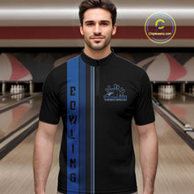 Load image into Gallery viewer, Black and Blue Retro Bowling Polo, Quarter Zip Shirts for Men Custom Team Bowling League Jerseys NQS10746