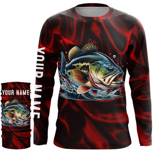 Bass Fishing red lighting Customized name performance Long Sleeve Fishing Shirts NQS2413