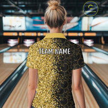 Load image into Gallery viewer, Black Camo and Gold glitter Bowling Shirts For Women Custom bowling jersey gift for bowlers NQS10938