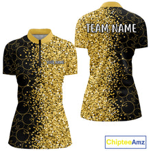 Load image into Gallery viewer, Black Camo and Gold glitter Bowling Shirts For Women Custom bowling jersey gift for bowlers NQS10938