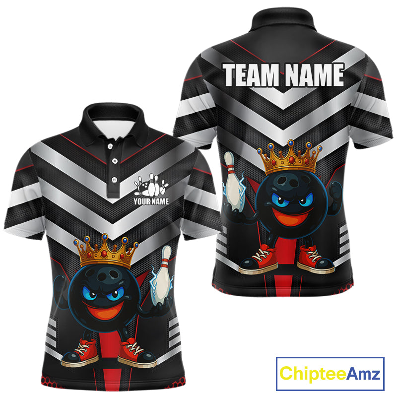 Funny Bowling Shirts Black and Silver Metal Team Bowling Polo, 1/4 Zip Shirts Custom bowling gifts NQS10942