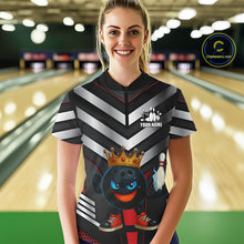 Load image into Gallery viewer, Funny Bowling Shirts Black &amp; Silver Metal Team Women Bowling Polo, 1/4 Zip Shirt Custom bowling gifts NQS10942