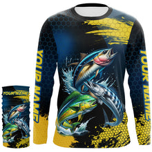 Load image into Gallery viewer, Blue and Yellow Camo Mahi Mahi ( Dorado), Wahoo, Tuna fishing custom saltwater fishing jerseys NQS9036