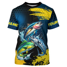 Load image into Gallery viewer, Blue and Yellow Camo Mahi Mahi ( Dorado), Wahoo, Tuna fishing custom saltwater fishing jerseys NQS9036